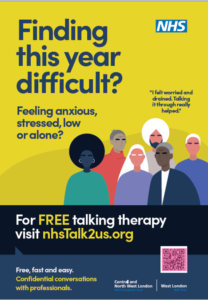 Reach out for free talking therapy NHS poster
